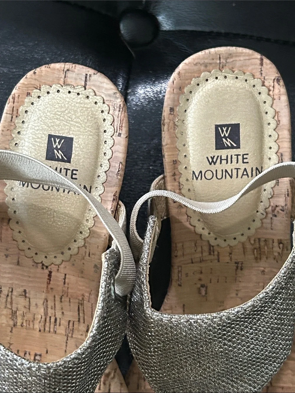 White Mountain Gold Sparkle Cork Wedge Thong Sandals